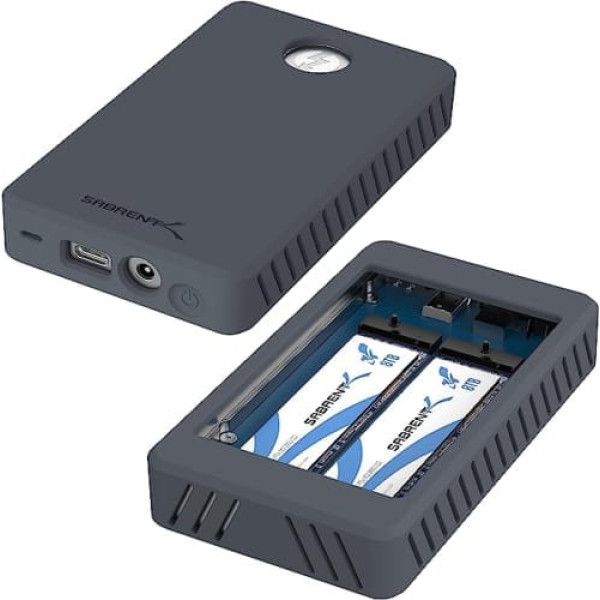 SABRENT SSD M.2 case Dual Bay, 1500 Mb/s Thunderbolt 3 dokstacijas USB C alumīnija ārējai lietošanai diviem M2 NVMe ar barošanas avota atbalstu 2242, 2260, 2280, Thunderbolt kabelis iekļauts (EC-T3DN)