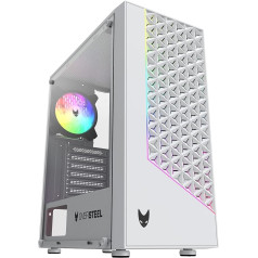 Oversteel Iridium spēļu datora korpuss, kas ir savietojams ar ATX, Micro ATX un ITX platēm, 120 mm A RGB ventilators iekļauts, sieta priekšpuse, 2 putekļu filtri, rūdīts sānu stikls, USB 3.0, krāsa balta