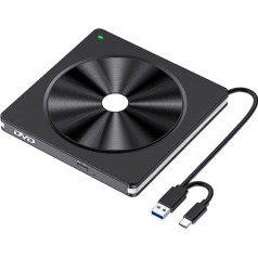 Ārējais DVD CD diskdzinis, USB 3.0 un C tipa pārnēsājamais CD DVD +/-RW rakstītājs Optiskie diskdziņi CD ROM/DVD atskaņotāja lasītājs DVD diskdzinis Ārējais datoram klēpjdators Windows 11/10/8/7 Galddators MacBook Pro Air