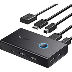 UGREEN HDMI 2.0 slēdzis USB KVM slēdzis 2 ports, USB 2.0 slēdzis ar 4K @ 60Hz HDMI slēdzis 2 PC saderīgs ar tastatūras peli un HD monitoru, atbalsta 3D HDR, ar 2 USB kabeļiem un 2 HDMI kabeļiem