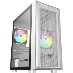 Oversteel Aeris spēļu datora korpuss, kas saderīgs ar Micro ATX un ITX platēm, 2 x 120 mm RGB ventilatori iekļauti, sietveida priekšpuse, 2 putekļu filtri, rūdīts sānu stikls, USB 3.0, balts