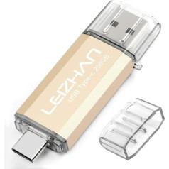 leizhan USB zibatmiņa 256 GB C tipa atmiņas karte OTG divi vienā zibatmiņas disks USB 3.0 pildspalvas diskdzinis personālajam datoram/klēpjdatoram/piezīmjdatoram un citam USB-C (256 GB, zelta krāsā)