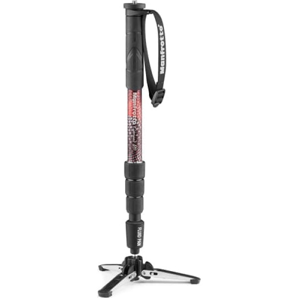 Manfrotto Element MII video alumīnija šķidruma monopods, plāns un viegls, maksimālā slodze 16 kg, salokāma šķidruma pamatne, 4 segmenti, grozāmas slēdzenes, bezspoguļa un DSLR kamerām