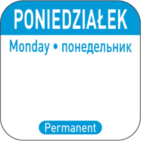 Pārtikas drošības uzlīmes atkārtoti lietojamiem traukiem Pirmdiena PL RU EN 1000 gab.Hendi 850077