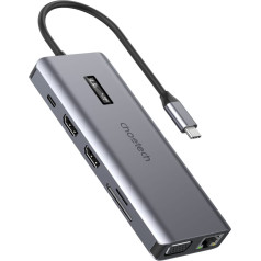 Многофункциональный адаптер HUB с дисплеем USB-C USB-A VGA AUX SD TF 12in1 серый