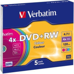 Verbatim Matricas DVD+RW 4.7GB 4x Colour Papildus Aizsardzība / 5gb. Slim iepakojums