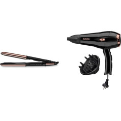 BaByliss Straight & Curl Brilliance 2-in-1 taisnotājs ST482E & Cordkeeper 2000 jonu matu žāvētājs D373E, unikāla kabeļa padeves funkcija rokturī, 2000 vati, melns