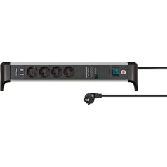 4-полосный удлинитель Brennenstuhl Alu-Office-Line с USB и защитой от перенапряжения (несколько розеток с выключателем, кабель 1,8 м, 2-контактный USB 3,1 A, сдел