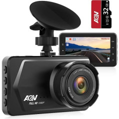 AQV Dash Cam Car 1080P FHD ar 32 GB SD kartes automašīnas kameru 3 collu IPS ekrāns, cilpas ierakstīšana, G sensors, Super Night Vision, WDR, 170° platleņķis, stāvvietas uzraudzība un kustības noteikšana