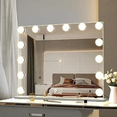 14 LED apgaismots tualetes spogulis, maināms Holivudas stila tualetes spogulis ar skārienvadības dizaina galdu vai stāvošu spoguli baltā krāsā