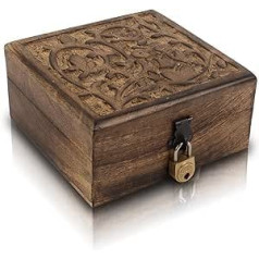 Ar rokām darināta dekoratīva koka dārglietu kastīte ar pūces grebumu, slēdzeni un atslēgu rotaslietu organizatoru, piemiņas lāde, rotaslietu turētājs Pulksteņa kastes glabāšanas slēdzene 13x13cm