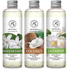 Istabas smaržu difuzors Jasmine & Coconut & Monoi de Tahiti 600 ml - 3 x 200 ml - Uzpildes komplekts smaržu difuzoram - Reed difuzora uzpilde - Istabas aromāts - Istabas aromāts - Difuzora uzpilde -