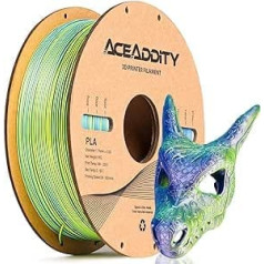 Aceaddity Silk Magic PLA 3D printera kvēldiegs, divu toņu koekstrūzija, 1,75 mm, 3D drukāšanas PLA pavediens, spīdīgs zīds, koekstrudēts PLA, izmēru precizitāte +/- 0,03 mm, 1 kg (zili-violeti-dzeltens)