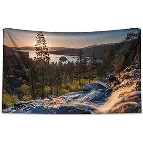 ABAKUHAUS Lake Tahoe Romantic USA Places Gobelēns un gultas pārklājs, mīksts mikrošķiedras audums, mazgājams bez izbalēšanas, digitālā druka, 230 x 140 cm, brūns daudzkrāsains