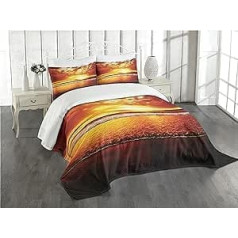 ABAKUHAUS Ocean Bedspread Set, Colourful Sunset Summer, Set with Pillowcases, Summer Duvet, Double Bed 220 x 220 cm, Yellow Brown