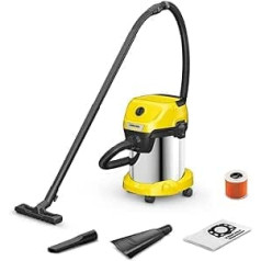 Kärcher WD 3 S V-17/4/20 Wet/Dry Vacuum Cleaner, Blow Function, Power: 1000 W, Stainless Steel Container: 17 L, Suction Hose: 2 m, Includes Car Nozzle