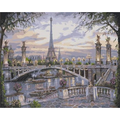 YEESAM ART DIY Oil Painting by Numbers Adults Kids Paris Eiffel Tower River Night View Number Painting from 5 Oil Wall Art (Eiffel Tower, No Frame)