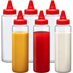 Amazing Abby 8oz Plastic Squeeze Bottles Reusable BPA Free Dishwasher Safe Perfect for Ketchup, Mustard, Mayonnaise, Sauces, Condiments, Dressings and More