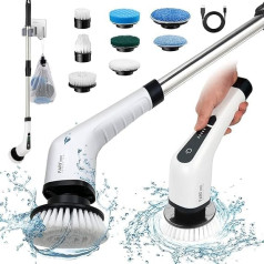 Electric Cleaning Brush, FARI Shower Cleaning Brush with 8 Interchangeable Drill Brush Heads, Wireless Scrubber with Adjustable Handle, Bathroom and Shower Cleaner