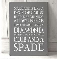 Artylicious Marriage is Like a Deck of Cards A4 Grey Metal Sign