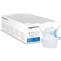 Amazon Basics Brita Maxtra+ saderīga ūdens filtra kasetne, iepakojumā 12, ar galda ūdens filtru no Amazon Basics vai Brita Models Maxtra/Maxtra+/PerfectFit
