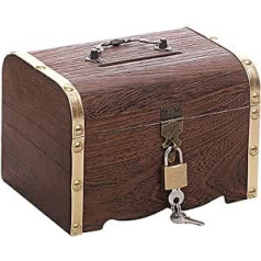 Treasure Chest Handmade Lockable Money Box Wooden Freestanding Treasure Chest Jewellery Box Suitable for Storage Pocket Money, Jewellery Items, Small Toys (15x10x)