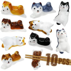 10 gab. Suņu irbulīšu atpūtas komplekts Ķīniešu otu paliktņi Japāņu stila porcelāns Jauki smieklīgi suņu keramikas irbulīšu turētāji galda piederumi mājas virtuvei (jauks suns)