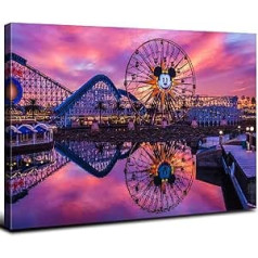 AREBOLO Disneyland Mickey Ferris Wheel Skyline Canvas Wall Art 12x16 Inch Disney Castle Park Landscape Panoramic Print Pictures Sunset Paintings Artwork for Living Room