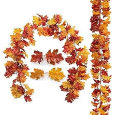 Oairse Set of 2 Artificial Oak Leaf with Acorn Autumn Garland Maple Leaf Autumn Leaves Home Decoration Indoor Outdoor Decoration for Home Garden Wedding Fireplace Party Thanksgiving Autumn Decor, 170