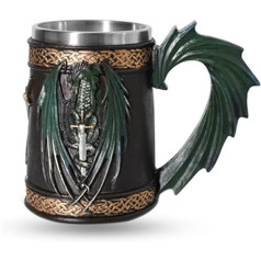 Gugxiom viduslaiku vikingu alus krūze, sveķu renesanses pūķa alus krūze Viking kafijas krūzes nerūsējošā tērauda Tankard 17 oz / 500 ml krūze dekorēšanai ballīšu dekorēšanai