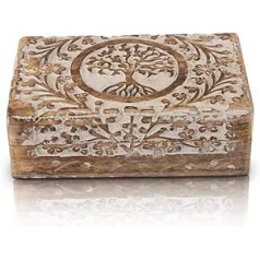 Great Birthday Gifts Handmade Decorative Wooden Jewellery Box Tree of Life Carving Jewellery Organiser Keepsake Box Treasure Chest Jewellery Holder Storage Lock Box Housewarming (White)