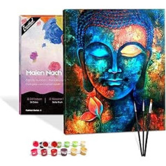 Bougimal Paint by Numbers Adult Buddha, DIY Hand Painted Oil Painting, 3 Brushes and Pre-Printed Canvas Oil Painting, Festival Gift, Home Decoration, 40 x 50 cm (with Frame)