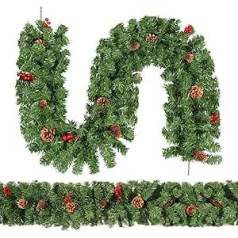 himaly 180 cm / 6 ft Christmas Garlands with Pine Cones, Red Berries, Artificial Rattan Garlands, Green Wreath, Christmas Hanging Stairs, Window, Fireplace, Wall Christmas Decoration