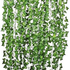 DearHouse Artificial Ivy Leaf Plants 8ft 12 Strands Hanging Garland Artificial Leaf Flowers Home Kitchen Garden Office Wedding Wall Decor Green