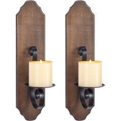 ZYOOO Wall Candle Holder Set Wood Metal (Set of 2), Candle Holder on Rustic Wood, Wall Sconce, Wall Decoration