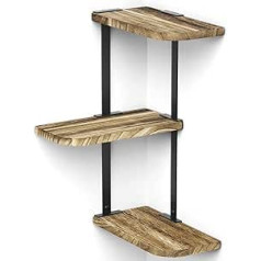 Love-KANKEI Corner Shelf Wall Mount 3 Tier Rustic Wood Floating Shelves for Bedroom, Living Room, Bathroom, Kitchen, Office and More, Carbonized Black