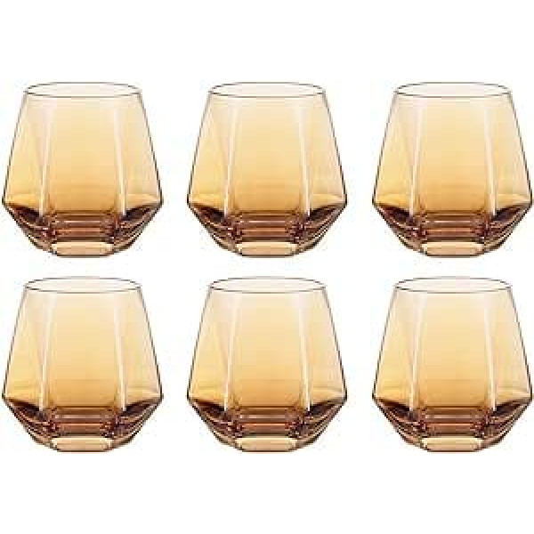 300 ml Diamond Whiskey Glasses Set of 4/6, Clear Geometric Fashionable Water Juice Tumbler, Tilted Scotch Glass, Modern Look for Men, Women, Dad, Husband, Friends, Glassware for Bourbon/Rum/Bar