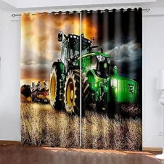 LWXBJX Blackout Curtains Opaque - Green Tractor Farm - 3D Print Pattern Eyelet Thermal Insulated - 234 x 230 cm - 90% Opaque Curtain for Children Boys Girls Playroom