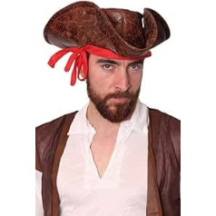 Leather Look Adult Pirate Tricorn cepures kostīmu aksesuārs – brūna ādas izskata pirātu cepure ar piestiprinātu galvas lakatu – pieejams vairākos iepakojuma izmēros – brūns, iepakojumā 1