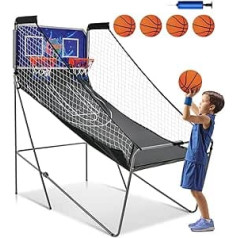 COSTWAY elektriskā Baskeļa bumbas statīva saliekama basketbola mašīna ar 4 bumbām, gaisa sūkni un 8 spēles režīmiem, arkādes basketbola spēļu šaušanas mašīna bērniem 2 spēlētājiem