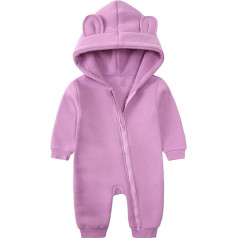 Alunsito Newborn Baby Boys Girls Romper Onesie Long Sleeve Bear Ear Hoodie Jumpsuit Toddler Spring Autumn Bodysuit, Purple, 12-24 Months, Purple