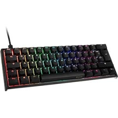 Mehāniska Ducky ONE 2 mini spēļu tastatūra ar Cherry MX Speed sudraba slēdžiem, 60% tastatūras vācu izkārtojums, RGB Gamer tastatūra ar vadu apgaismojumu (melna)