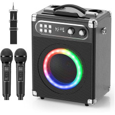 GJCrafts karaoke, daudzfunkcionāla karaoke iekārta ar 20 W Bluetooth skaļruni, 2 bezvadu karaoke mikrofoniem un uzlādējamu mikrofona slotu, PA sistēmas pilns komplekts ceļojumu ballītēm