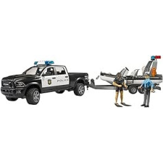 bruder 02507 - RAM 2500 Police Pick-up, Light and Sound Module, Trailer with Boat, 2 Figures - 1:16 Emergency Car Emergency Service Police Officer Diver Off-Road Vehicle Inflatable Boat Bworld Toy
