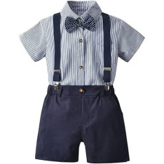 NCTCITY 4 Piece Baby Clothing Set Shirt + Bow Tie + Braces + Shorts Outfit Newborn Toddler Boys Bowtie Tops Christening Wedding Suits Gentleman Short Sleeve T-Shirt + Shorts