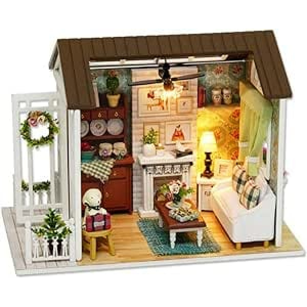 Yemirth leļļu namiņa miniatūra ar mēbelēm, 3D DIY koka leļļu namiņa miniatūra kafijas namiņa DIY modeļu komplekts, radošs mini kotedžas miniatūras mājas komplekts mājas dekorēšanai ar putekļu necaurlaidīgu vāku