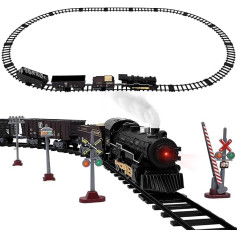 Toyvian elektriskā vilciena komplekts zēniem — Ziemassvētku vilciena komplekts zem egles ar skaņas gaismas rotaļlietu vilciena komplekts zēniem, meitenēm, viegli saliekams