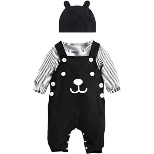 SFreeBo Baby Boy Apģērbu komplekts Jaundzimušajiem Toddler Zēniem Kokvilnas ziemas T-krekls ar garām piedurknēm + Dungarees + Cepure Baby Apģērbs Zēniem / Jaundzimušā dāvana