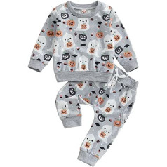 Owegvia Halloween Baby Girl Apģērbs Ghost Pumpkin Print ar garām piedurknēm Crew Kakla džemperis Bikses Helovīna apģērbs zēniem