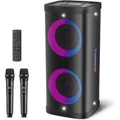 Karaoke Machine with 2 Wireless Microphones Mic for Adults Children, TONOR Bluetooth PA Speaker System with LED Lights, Rechargeable Battery, Ideal for Home and Outdoor Karaoke Parties K61